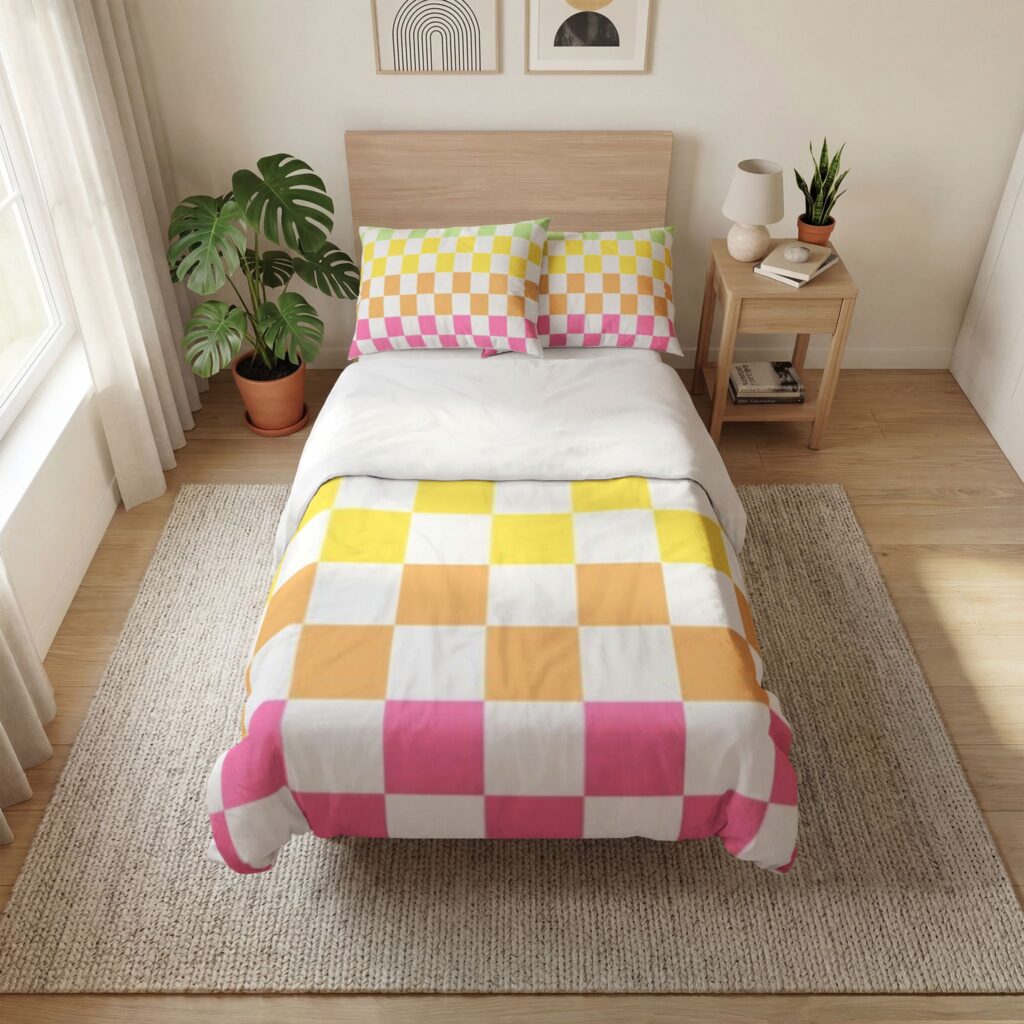 Pastel Rainbow Checkerboard Quilt Cover Set