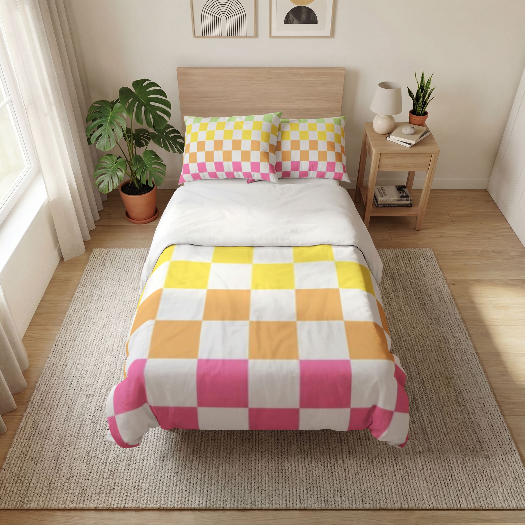Pastel Rainbow Checkerboard Quilt Cover Set