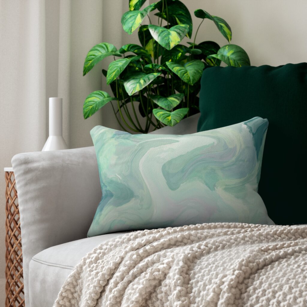 Abstract Aqua Marble Lumbar Pillow