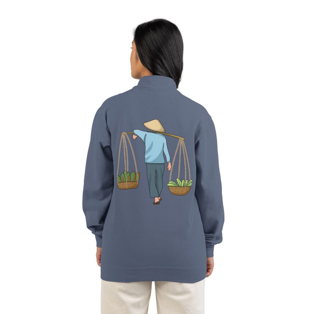 Quarter-Zip Sweatshirt with Balanced Farmer Garden Design