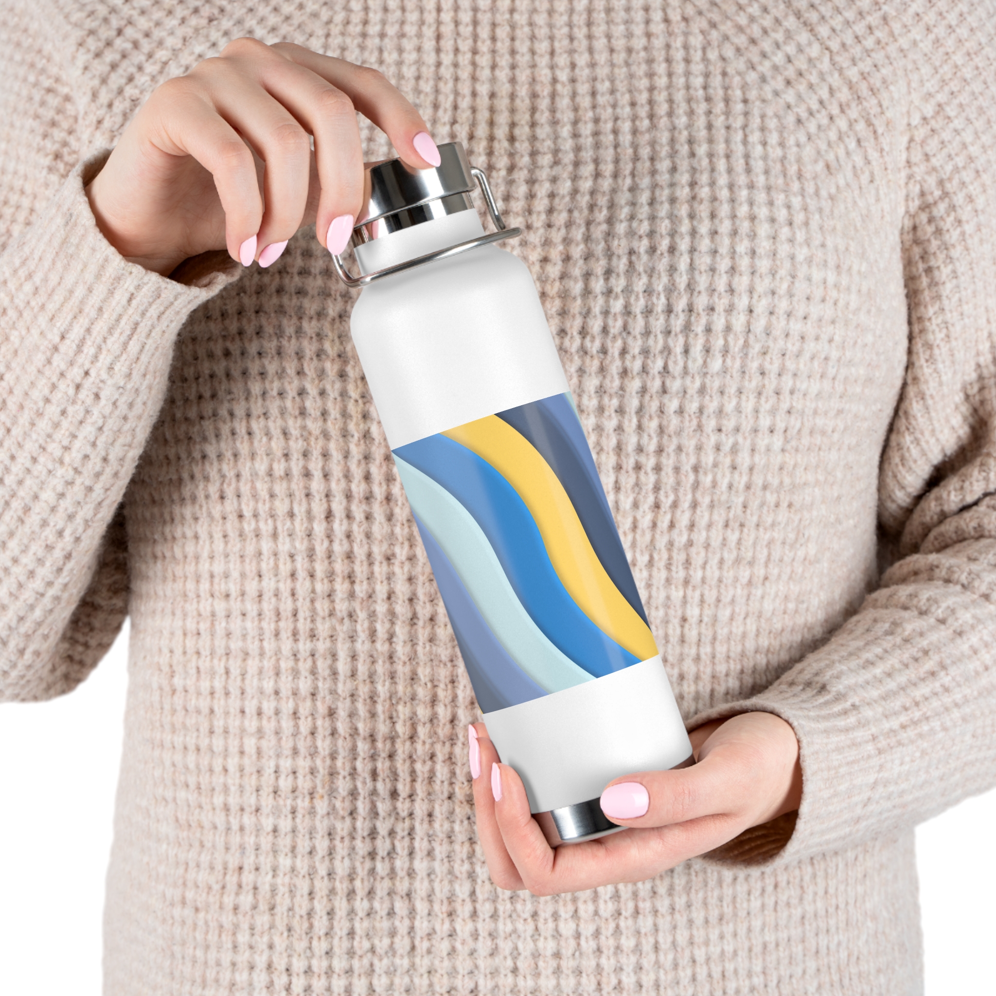 22oz Abstract Blue and Yellow Wave Vacuum Insulated Bottle - Image 6