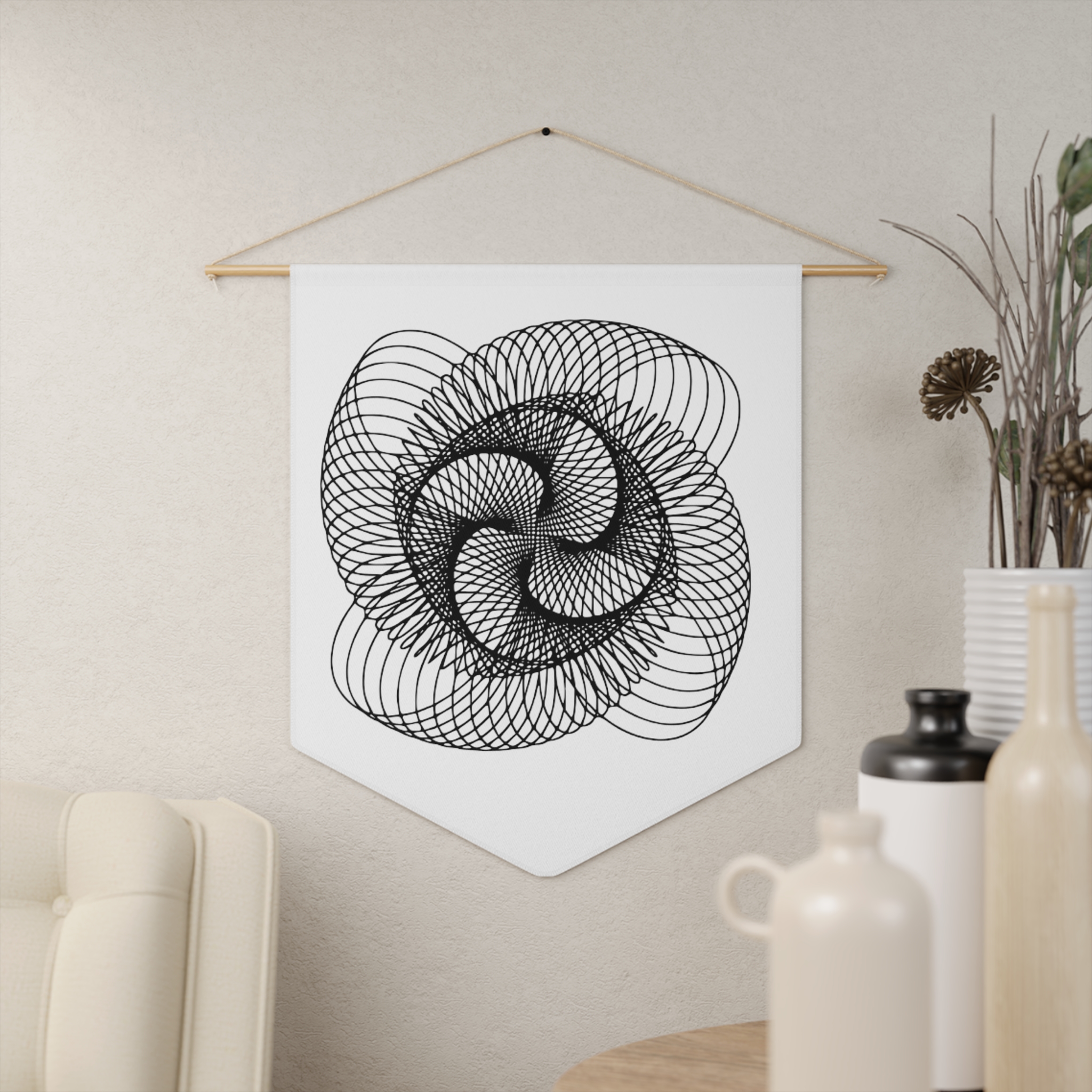 Geometric Spiral Pennant — Minimal Black Line Art Wall Banner - Image 4