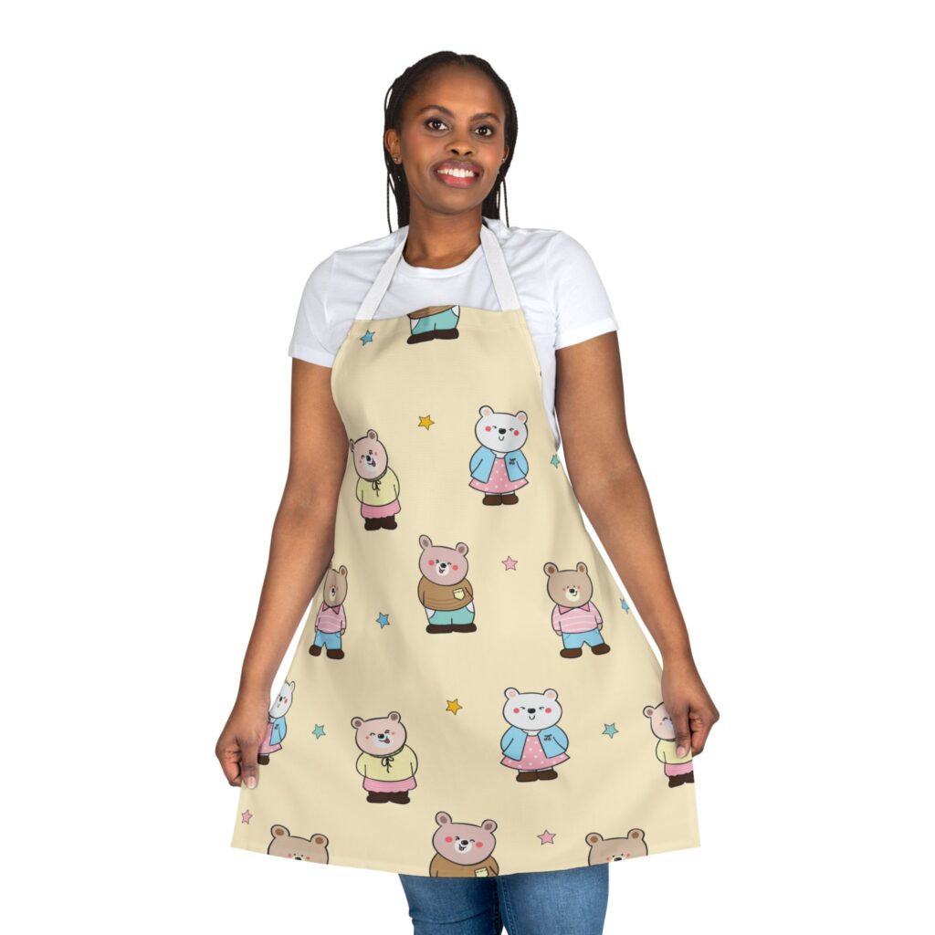 Cute Bear Pattern Apron — Kawaii Pastel Cooking Apron with Stars