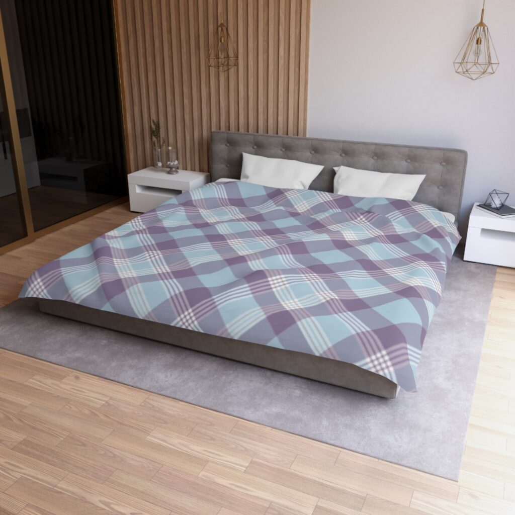 Blue Lavender Plaid Duvet Cover — Soft Microfiber Bedroom Bedding