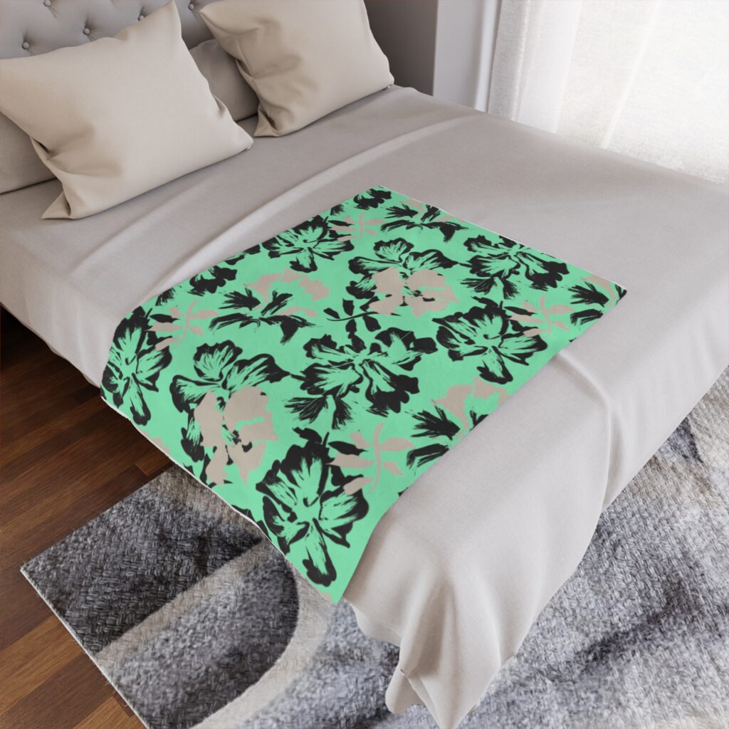 Mint Green Tropical Floral Minky Blanket