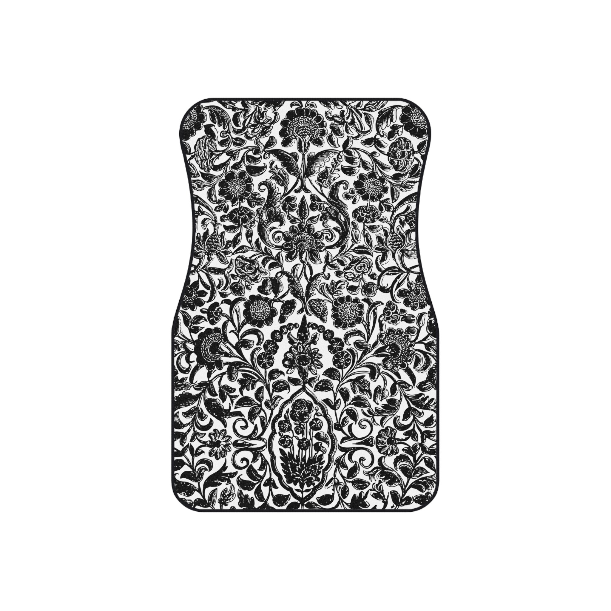 Ornate Black and White Floral Car Mats Set of 4 - Image 3