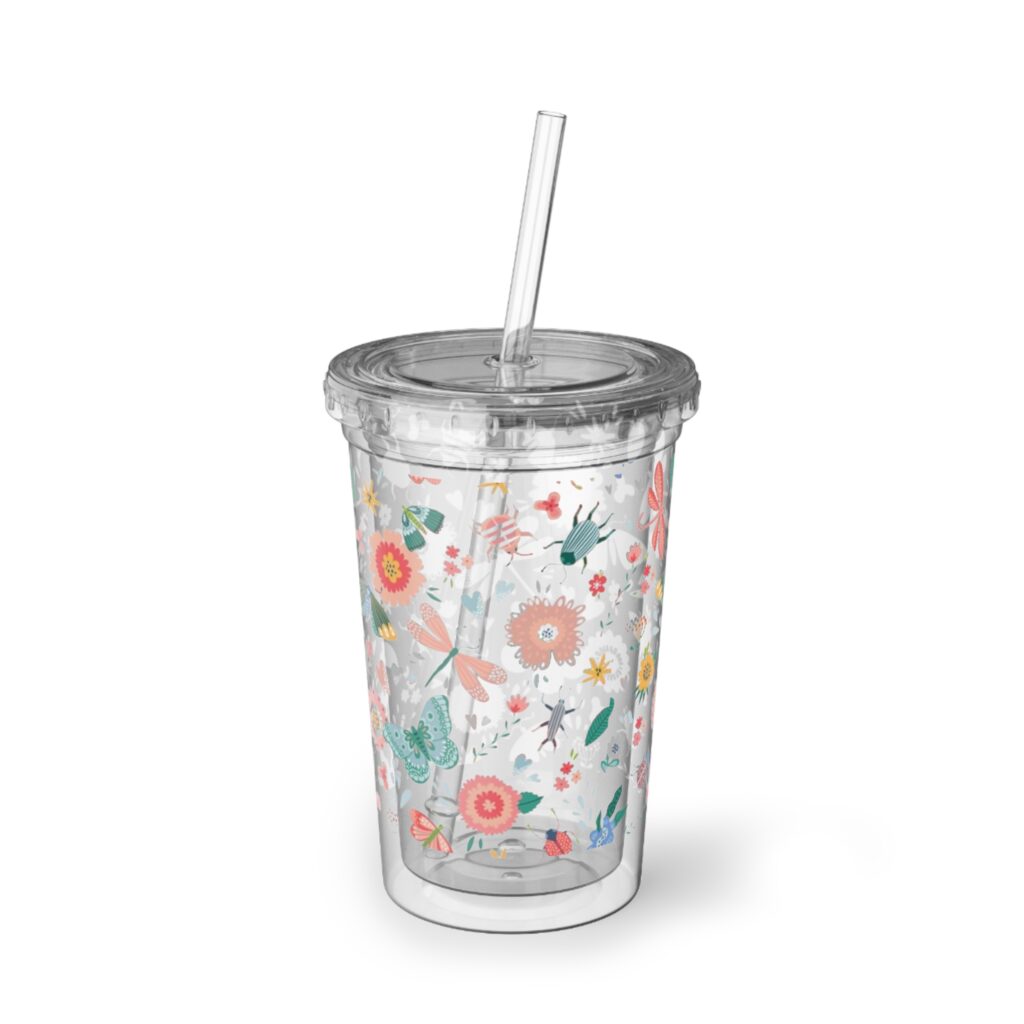 Watercolor Floral Suave Acrylic Cup | Clear Tumbler with Straw