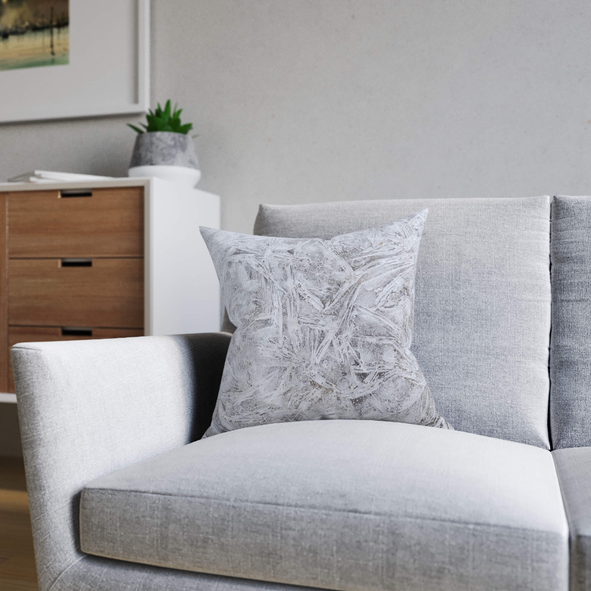 Frosted Ice Texture Square Pillow — Winter Snowflake Accent Cushion - Image 4