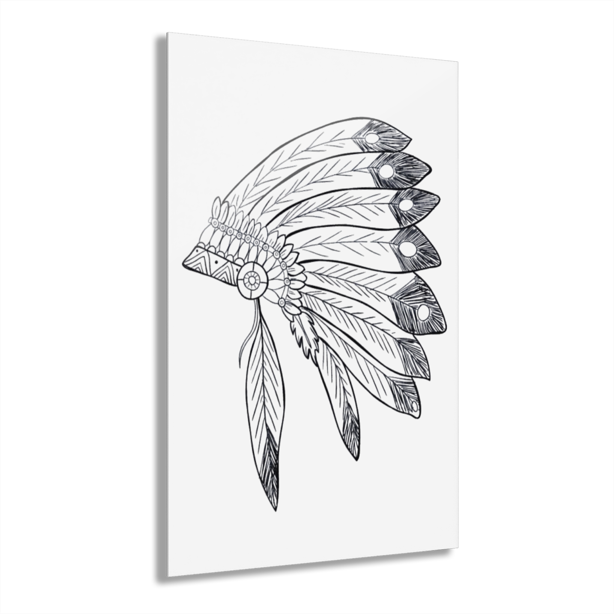 Acrylic Wall Art - Hand-Drawn Feather Headdress Print (French Cleat) - Image 2