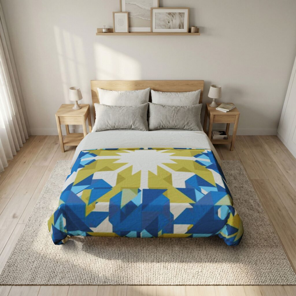 Blue and Green Geometric Mandala Cotton Duvet Cover