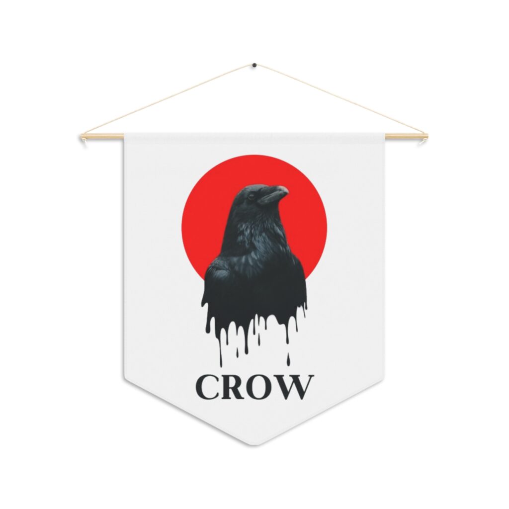 Crow Pennant Wall Banner — Gothic Raven Art with Red Sun