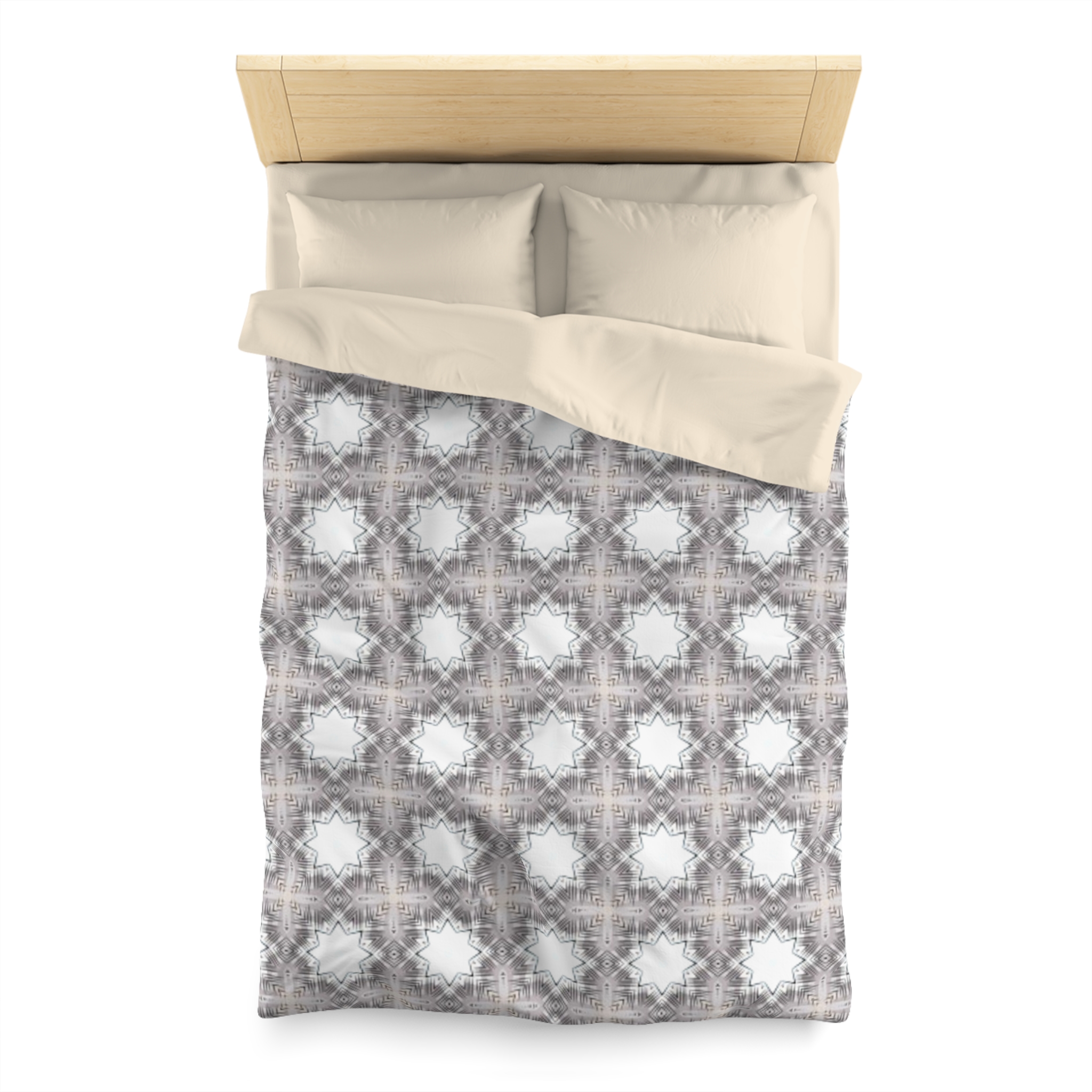 Gray Geometric Moroccan Star Microfiber Duvet Cover - Image 3