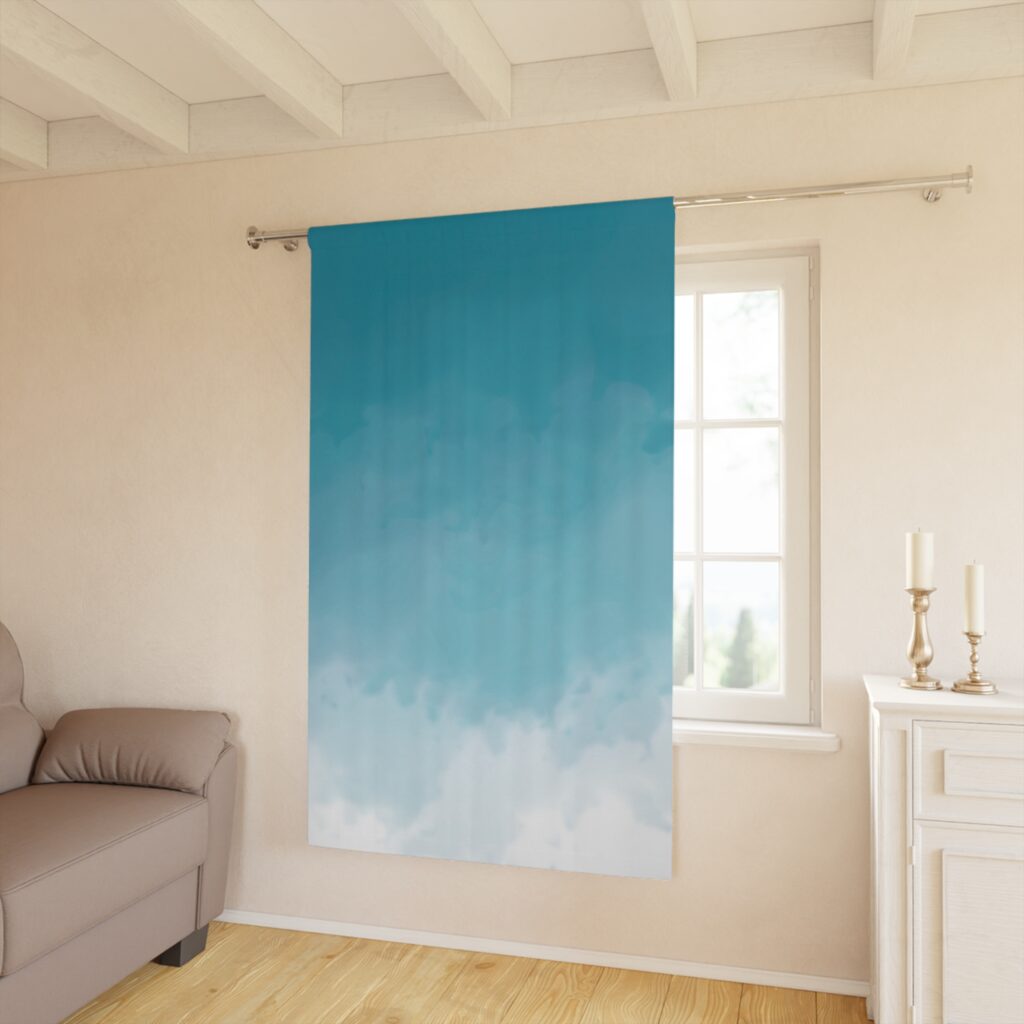 Blue Ombre Cloud Window Curtain — Sky Gradient Single Panel