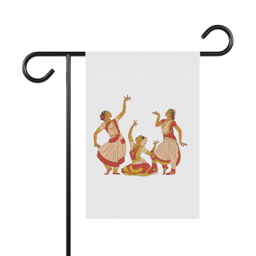 Indian Classical Dance Garden Flag — Decorative House Banner with Bharatanatyam Dancers