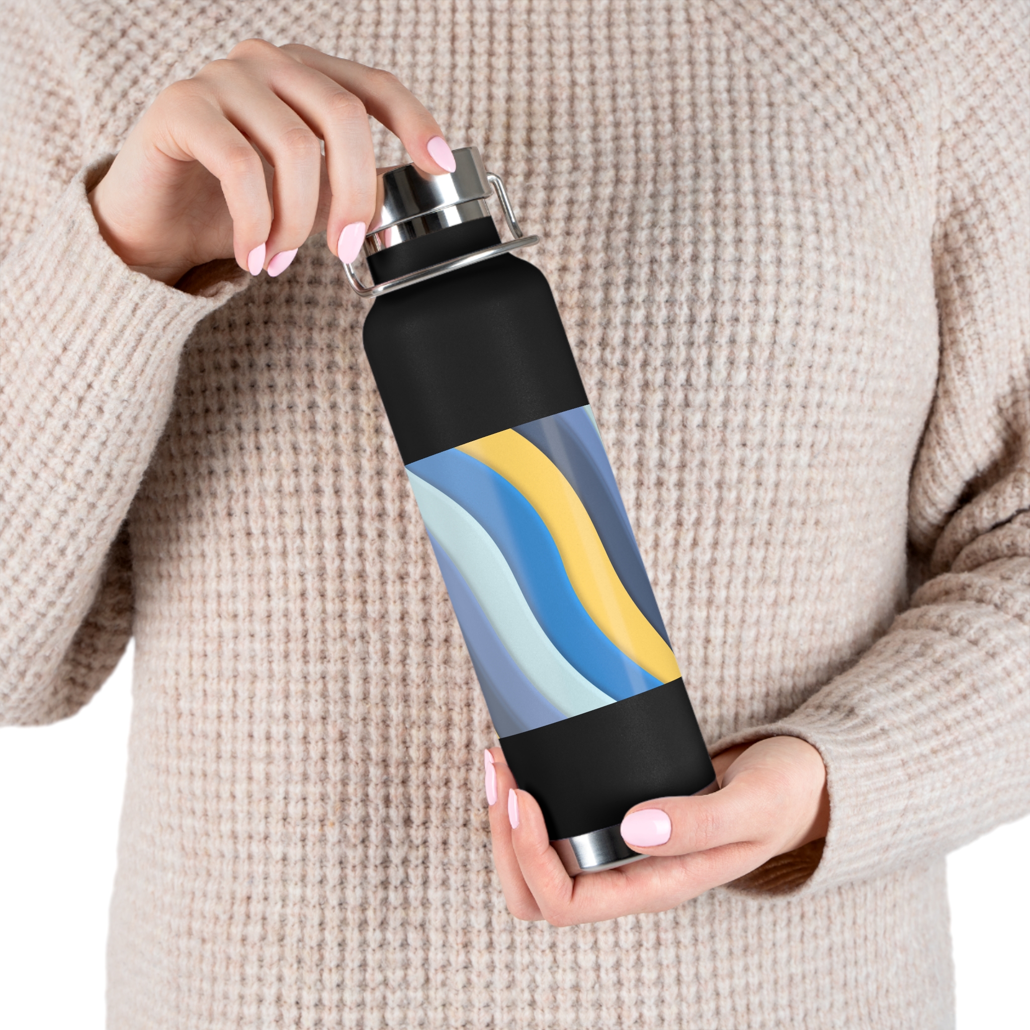 22oz Abstract Blue and Yellow Wave Vacuum Insulated Bottle - Image 20