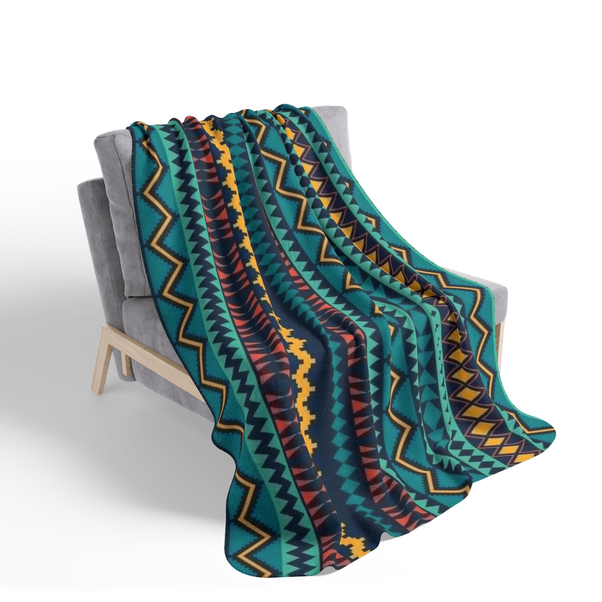 Aztec Teal Fleece Sherpa Blanket — Tribal Geometric Cozy Throw - Image 15