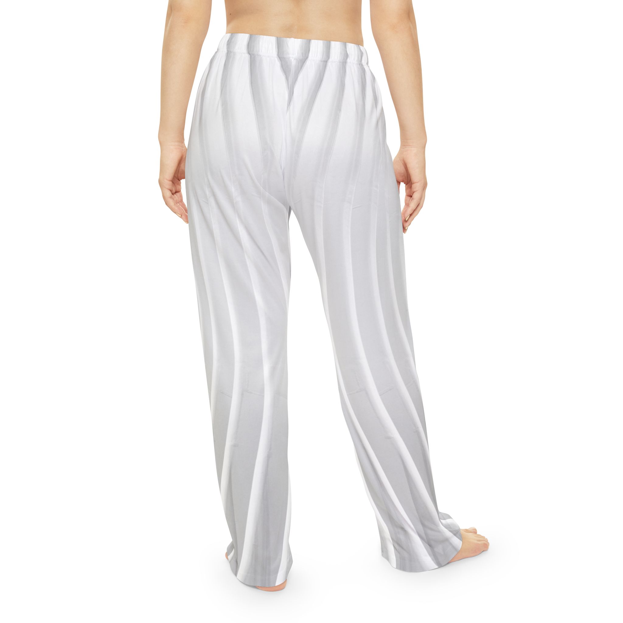 Geometric Wave Women's Pajama Pants — White Sculpted Pattern Loungewear - Image 4