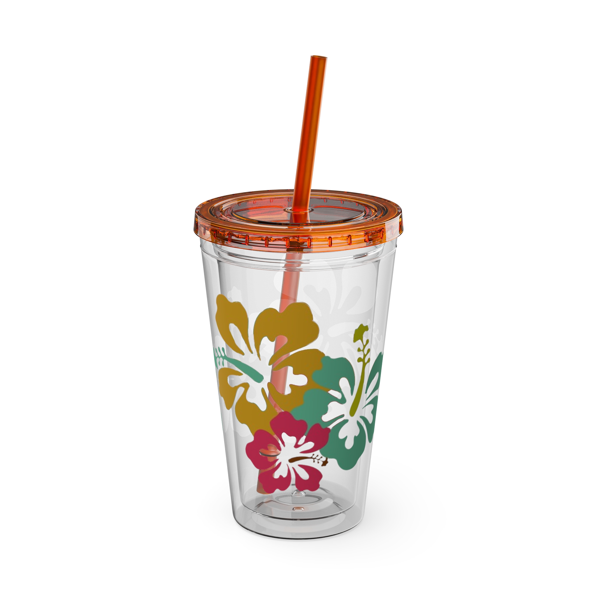 Tropical Hibiscus Print Tumbler | 16oz Straw Cup - Image 12
