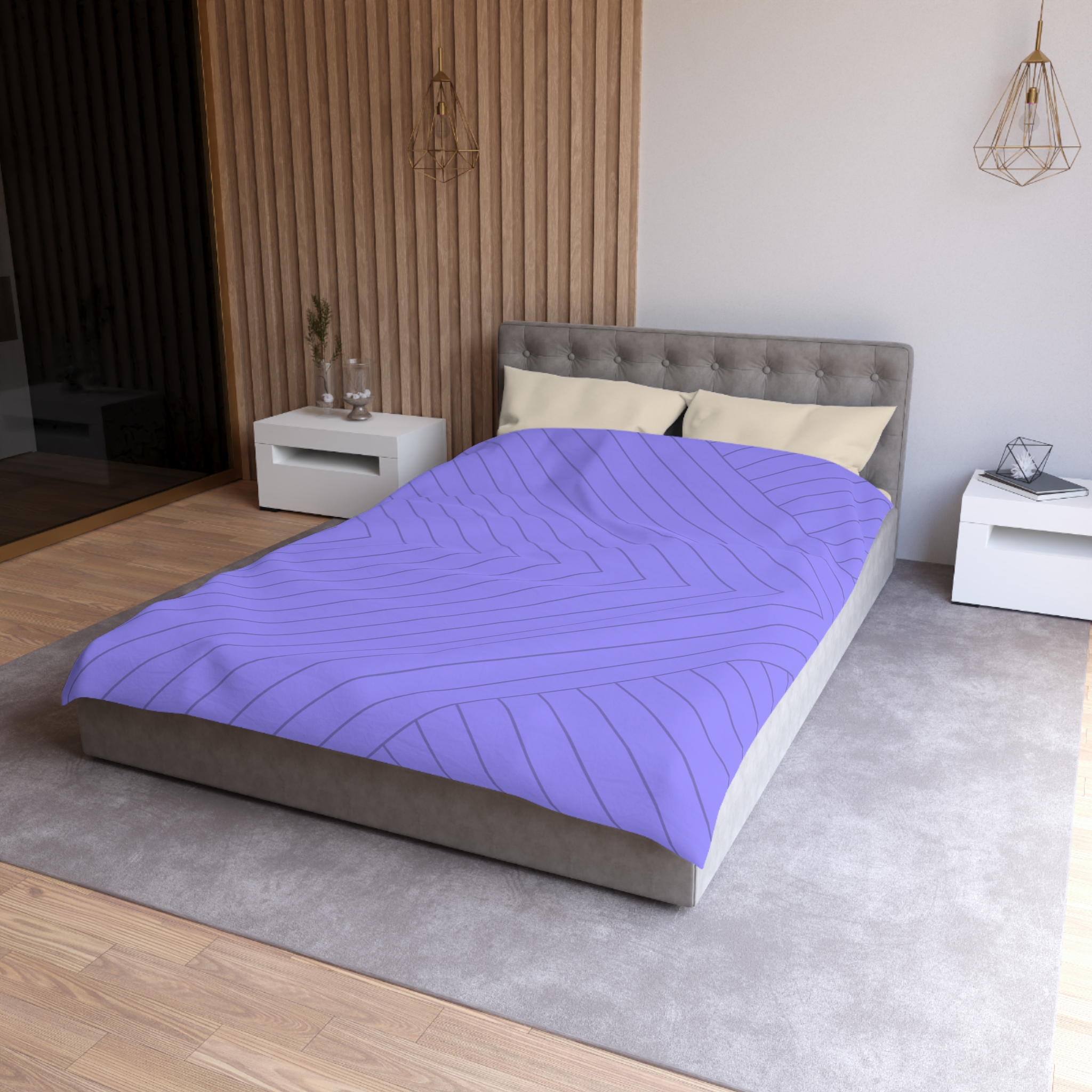Lavender Geometric Duvet Cover — Modern Chevron Striped Microfiber