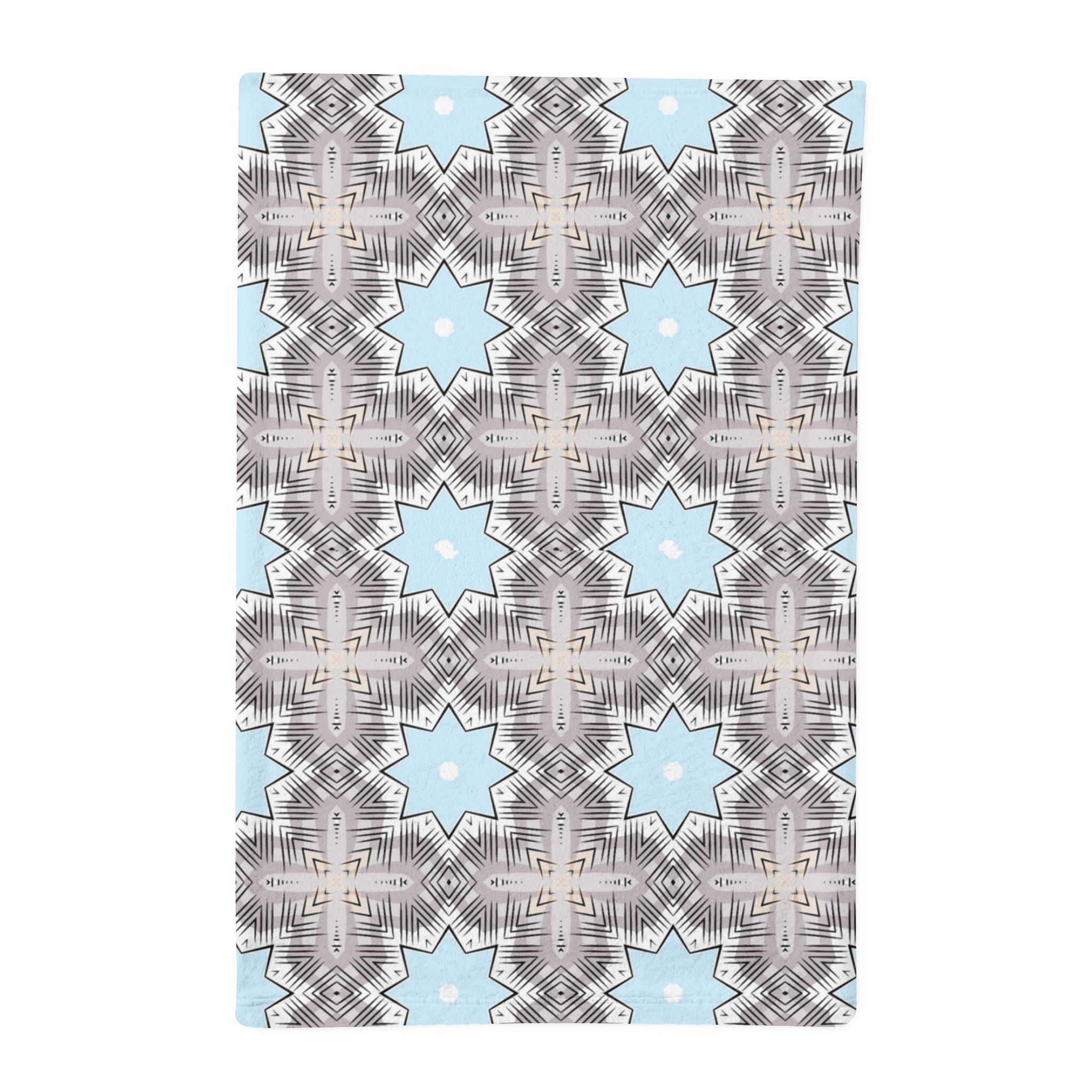 Minky Sleeping Bag with Gray and Light Blue Geometric Star Pattern