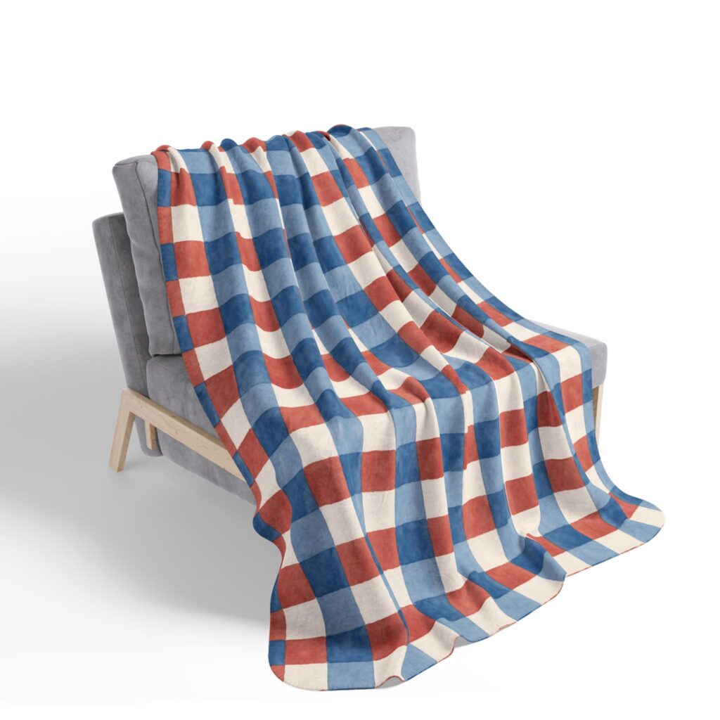Red Blue Gingham Fleece Sherpa Blanket