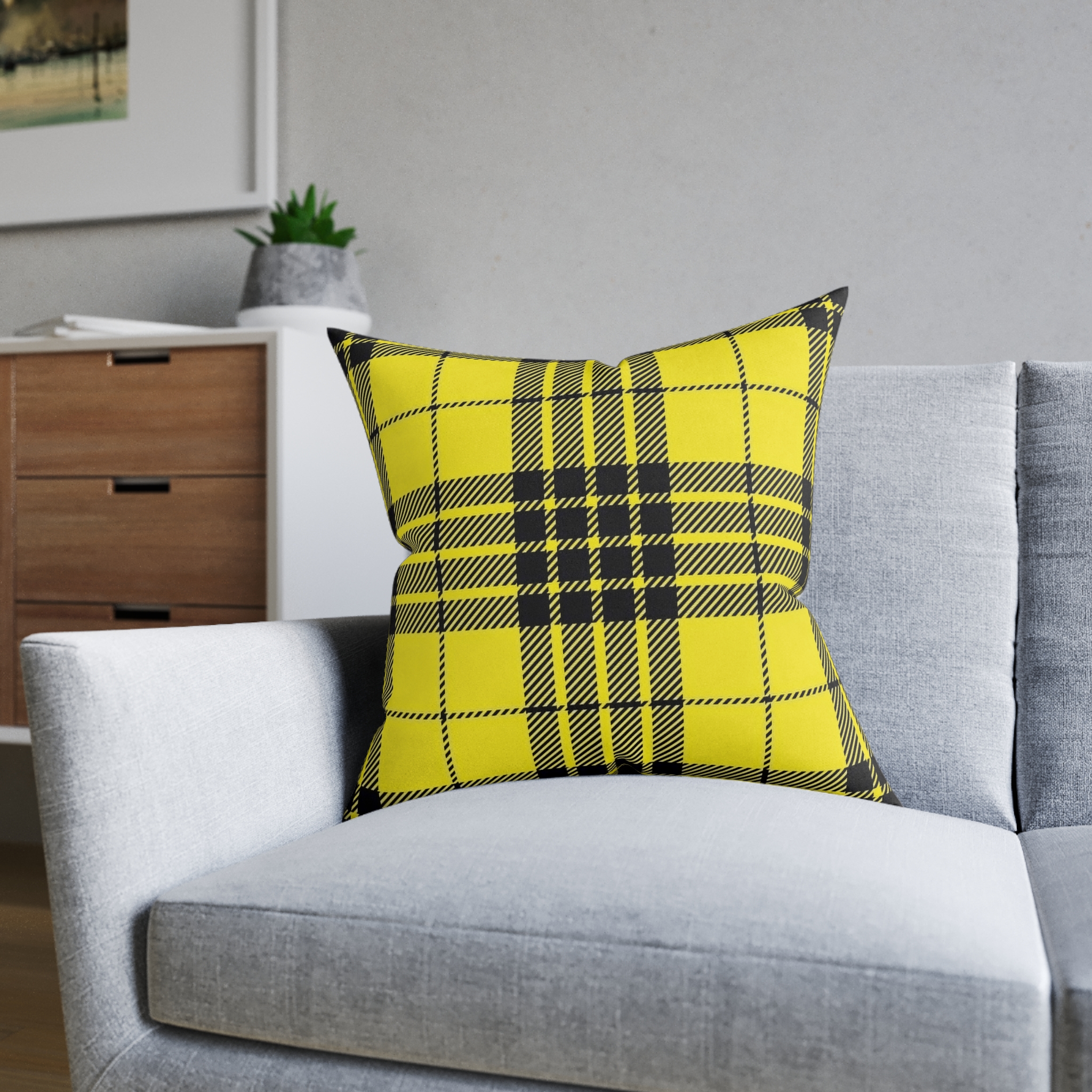 Yellow Black Plaid Square Pillow - Image 12