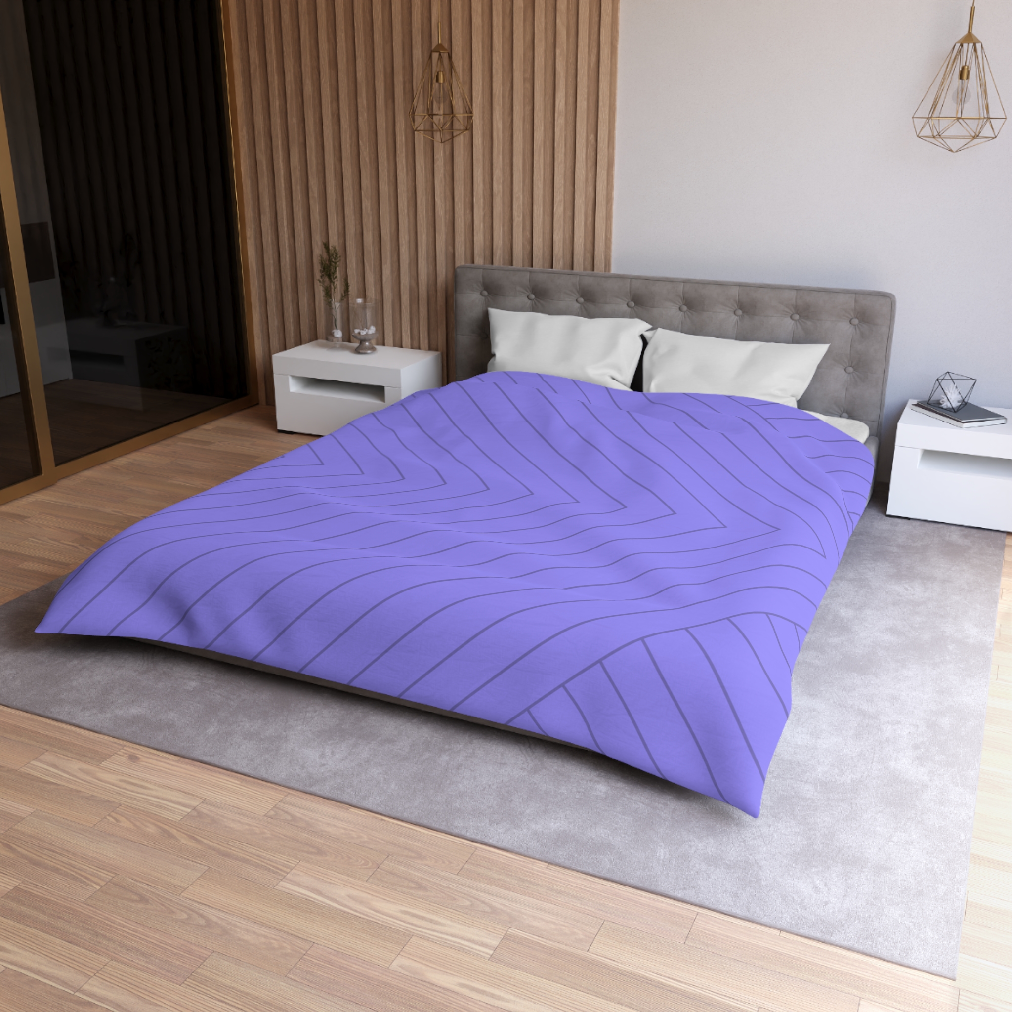 Lavender Geometric Duvet Cover — Modern Chevron Striped Microfiber - Image 12