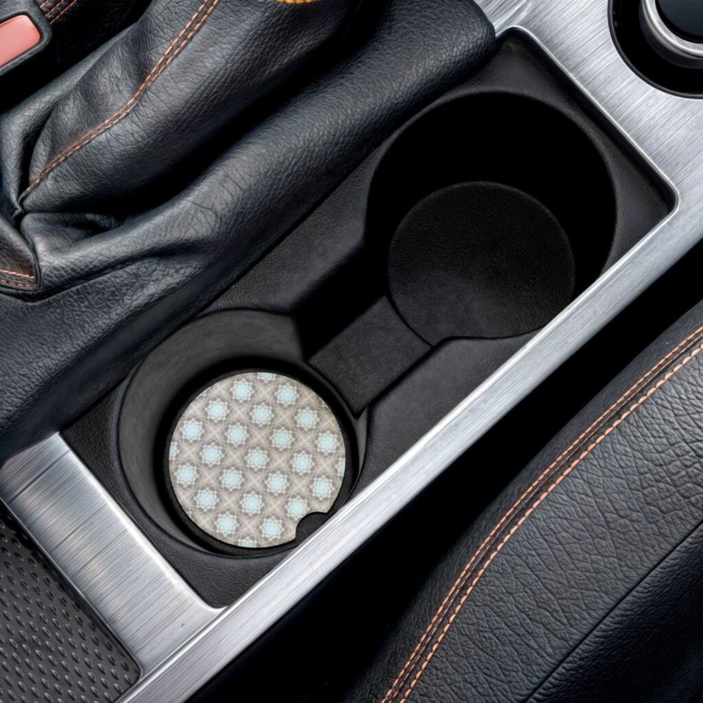 Geometric Blue Star Pattern Soapstone Car Coaster