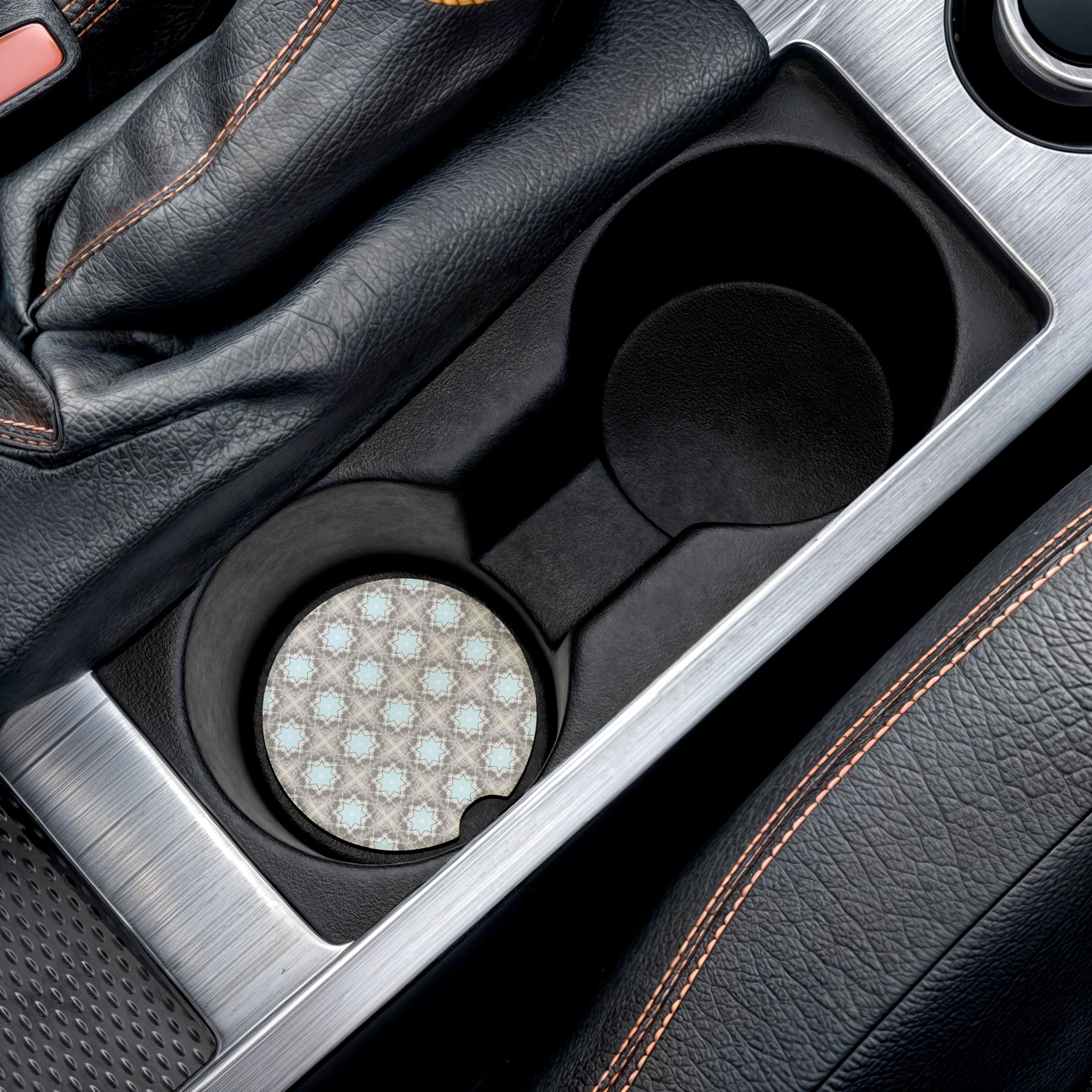 Geometric Blue Star Pattern Soapstone Car Coaster