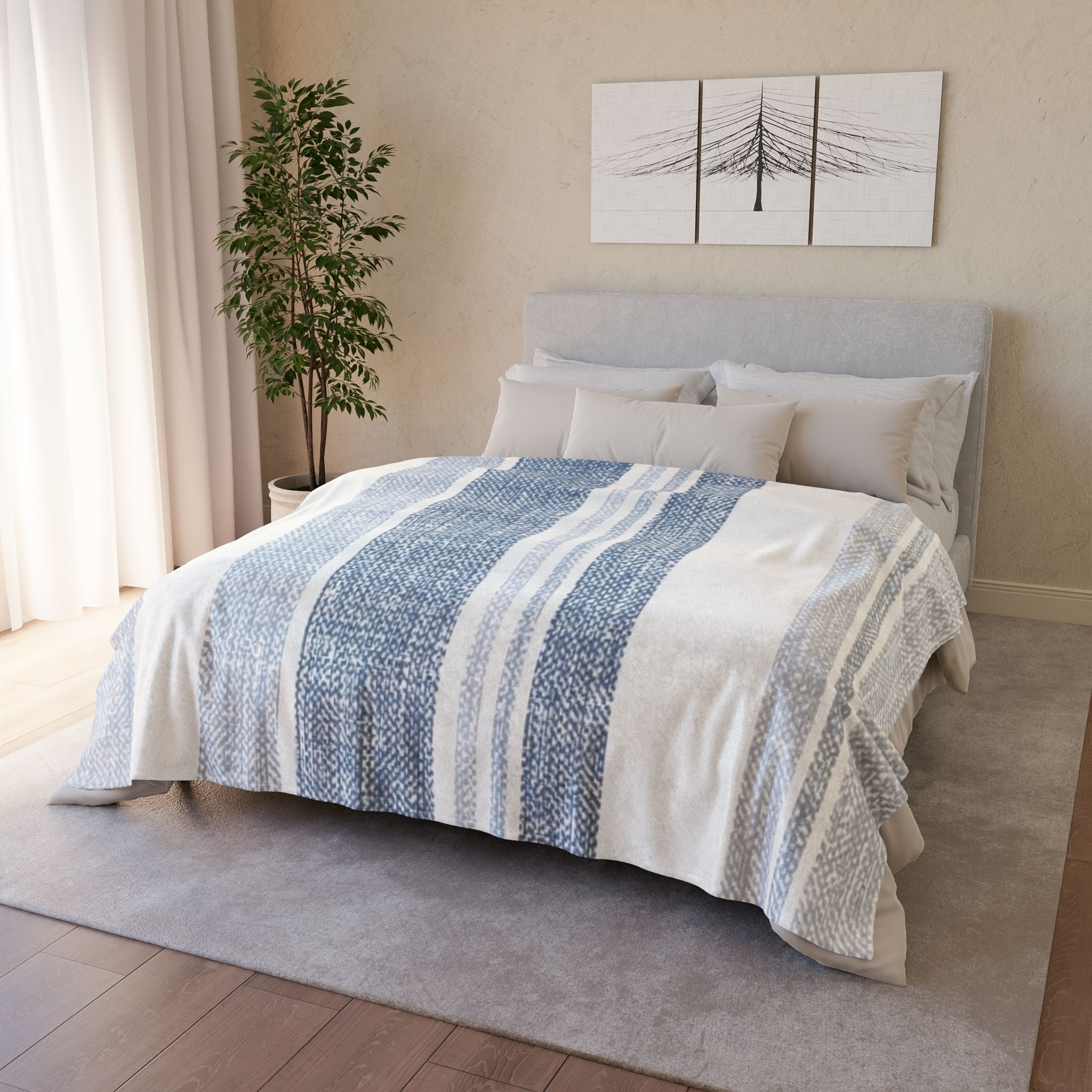 Blue and White Striped Soft Polyester Blanket - Image 12