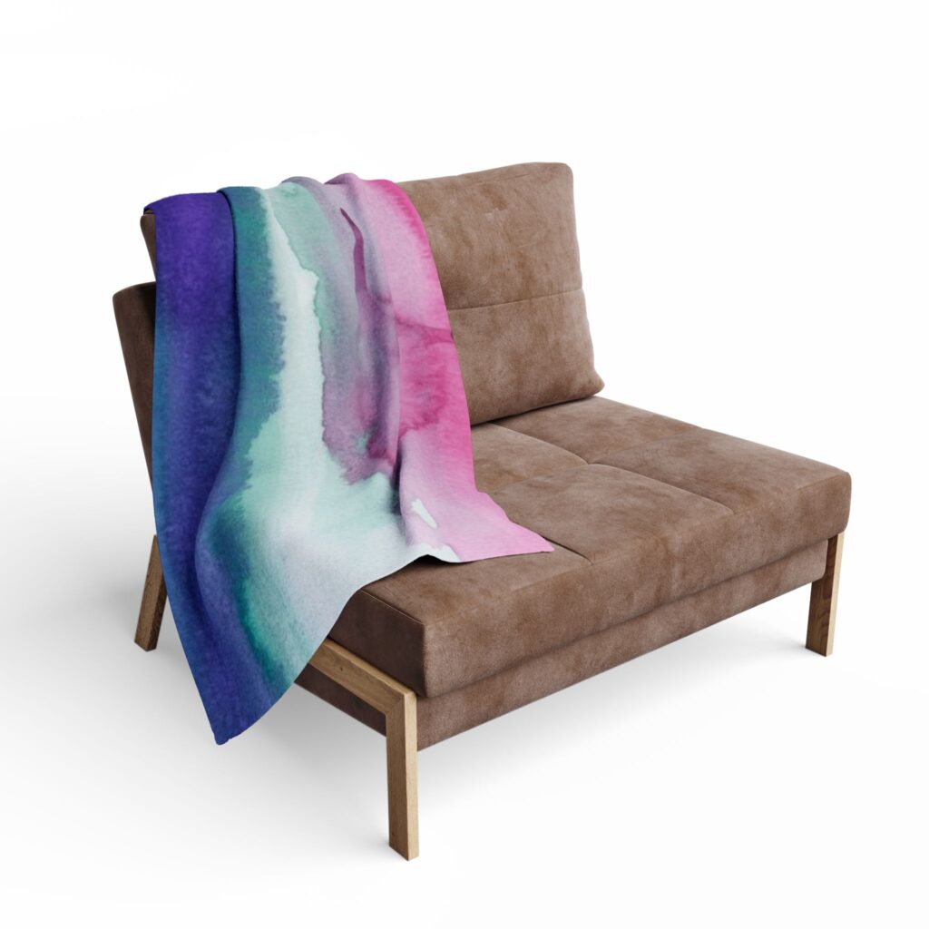 Watercolor Ombre Floral Arctic Fleece Blanket | Pink Teal Purple