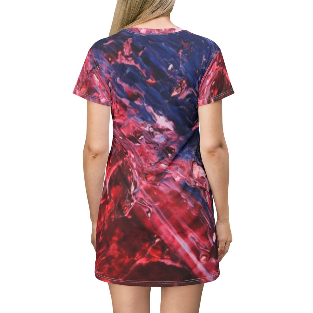 Abstract Red and Blue Marble T-Shirt Dress