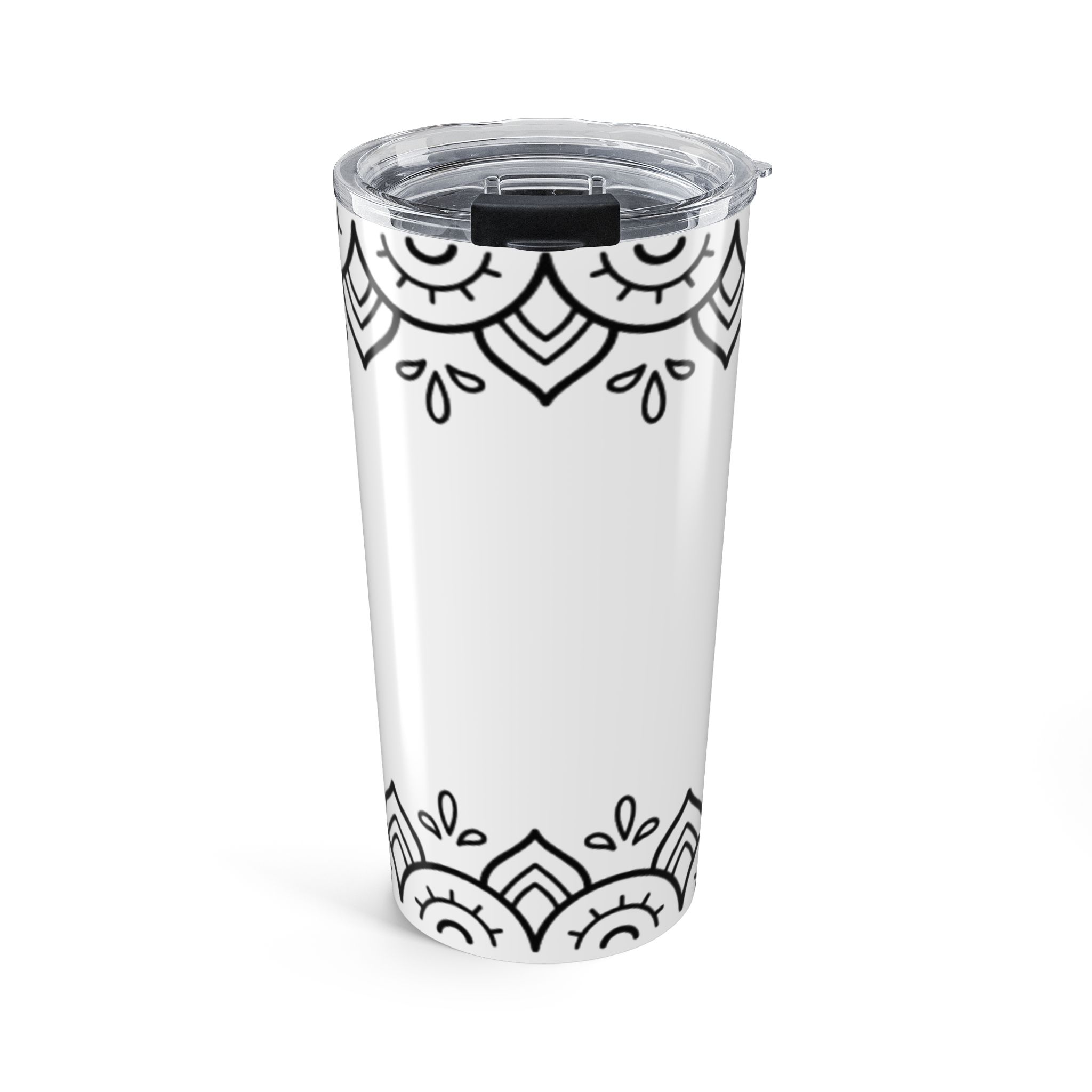 20oz Mandala Tumbler – Black Floral Boho Travel Cup - Image 2