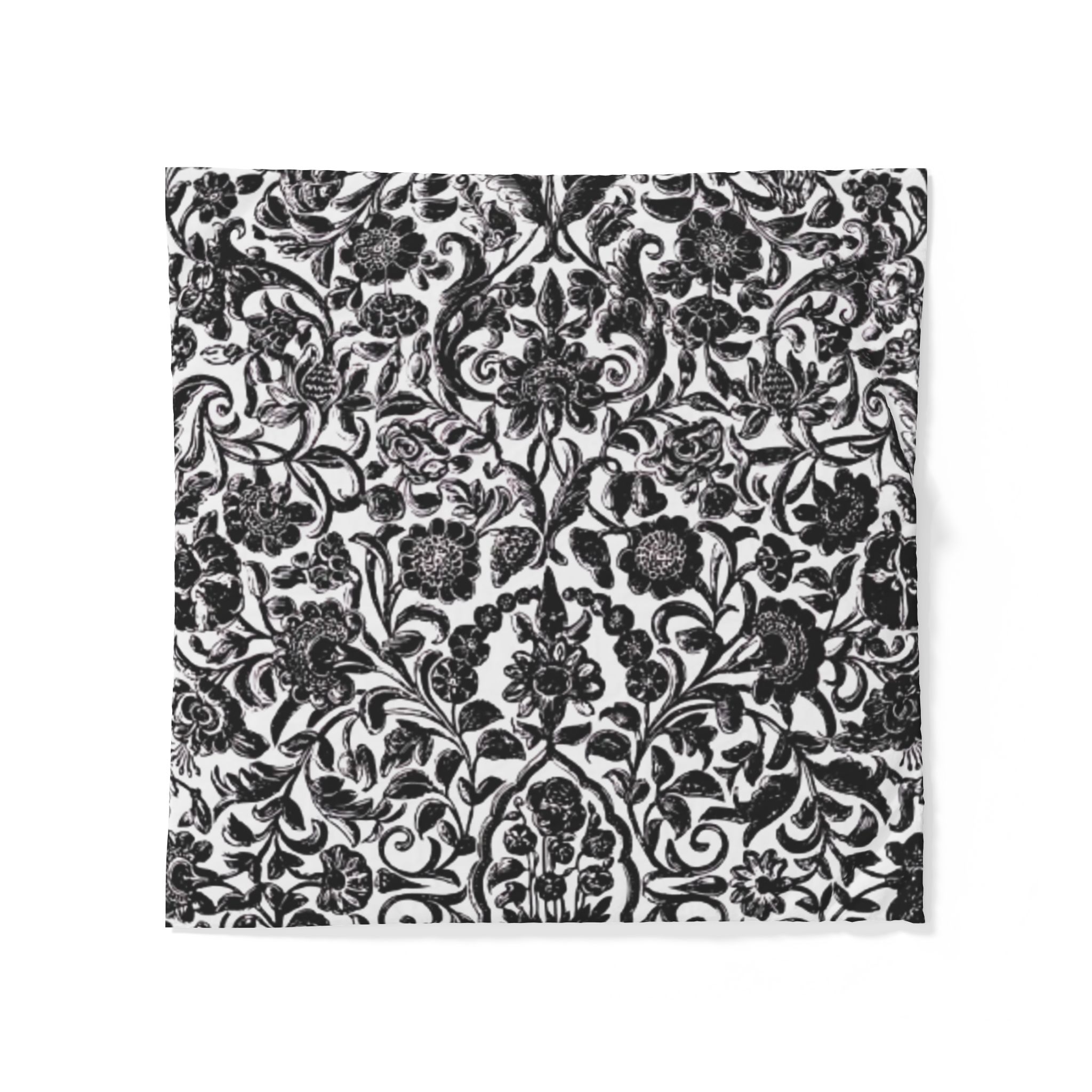 Black and White Botanical Damask Cotton Duvet Cover - Image 6