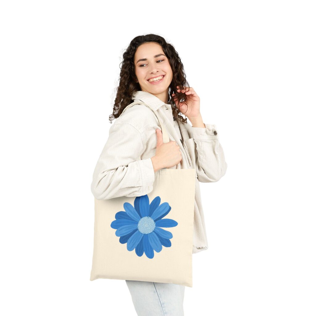 Blue Flower Cotton Canvas Tote Bag