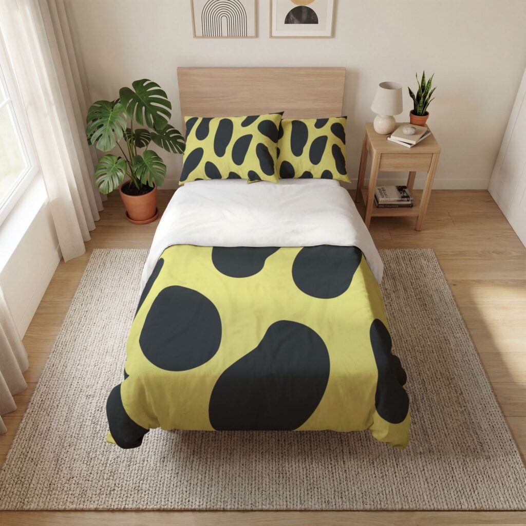 Abstract Black and Lime Organic Pattern Quilt Cover Set