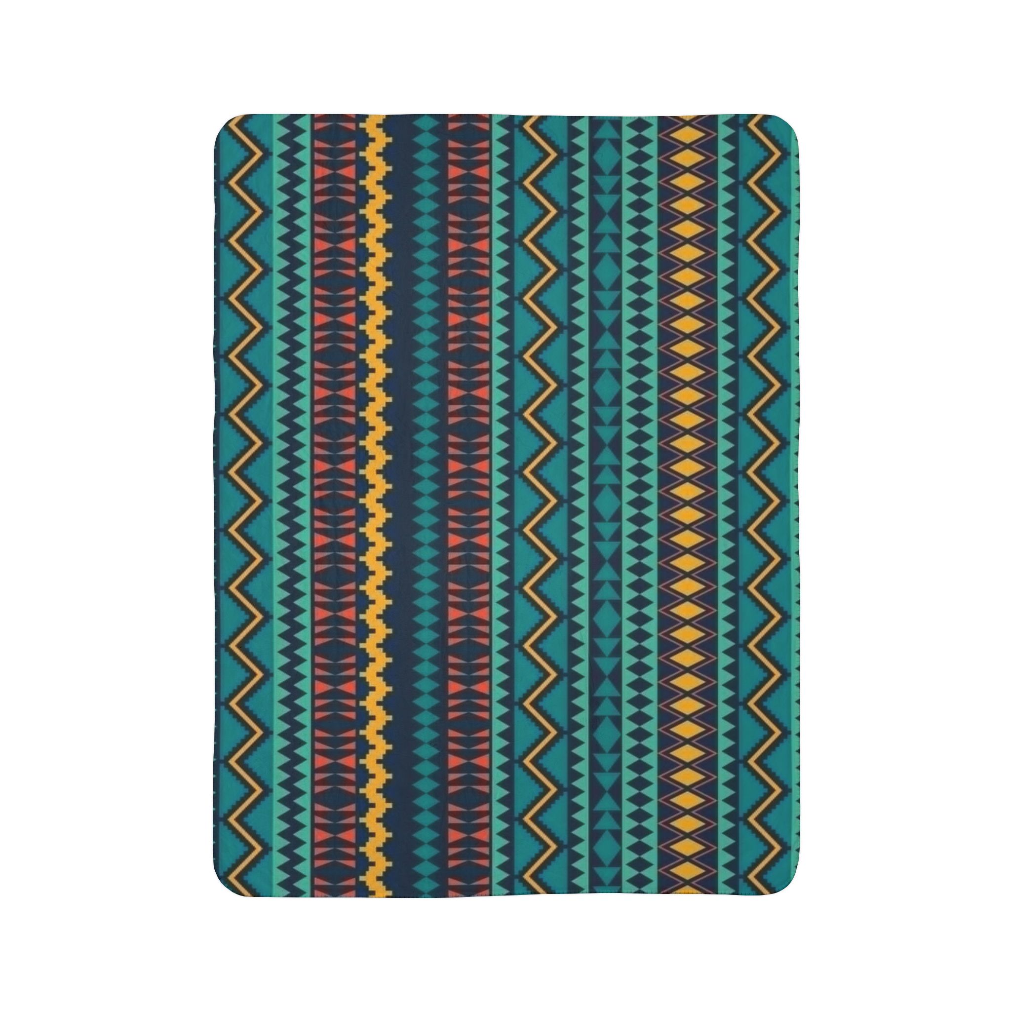 Aztec Teal Fleece Sherpa Blanket — Tribal Geometric Cozy Throw - Image 16