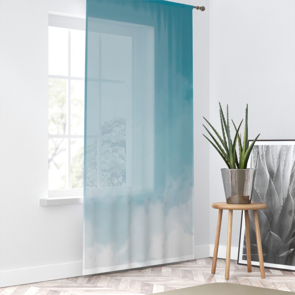 Ocean Mist Sheer Window Curtain – Blue Ombre Cloud Panel