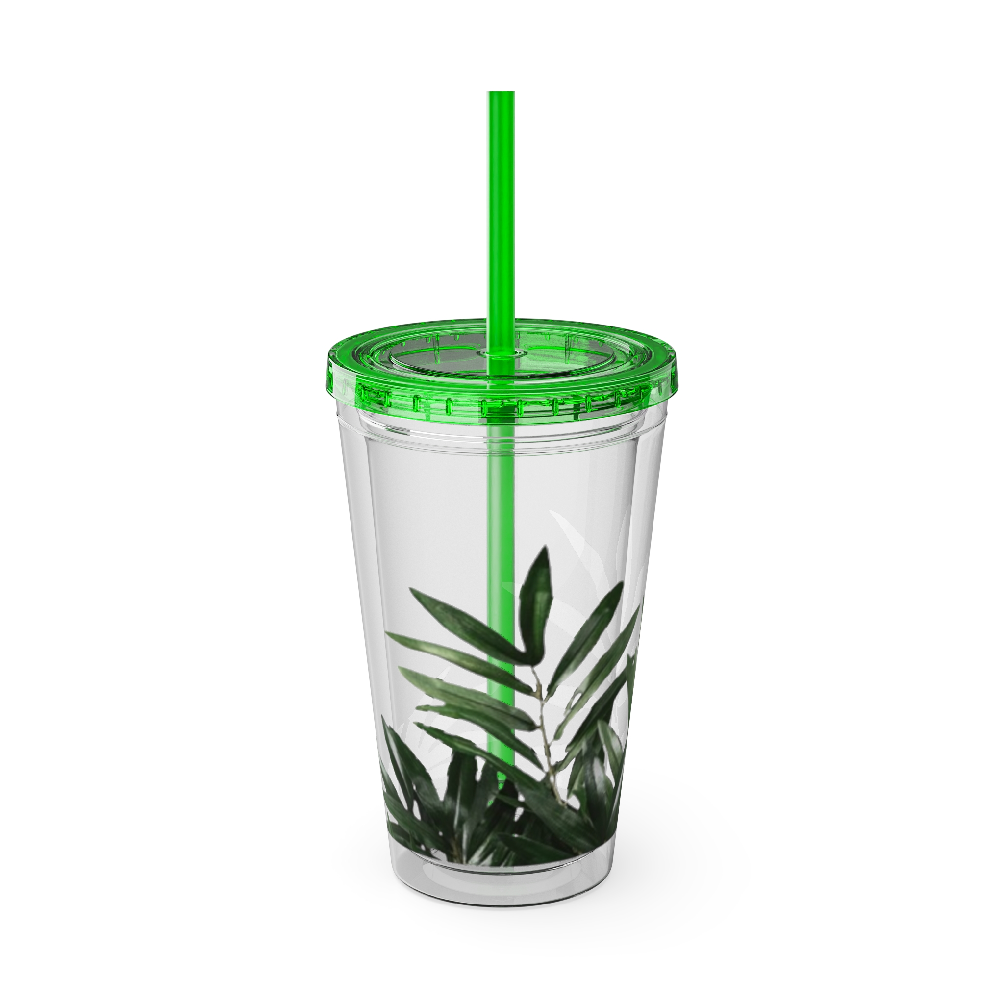 Tropical Green Leaves Tumbler | 16oz Straw Cup - Image 21