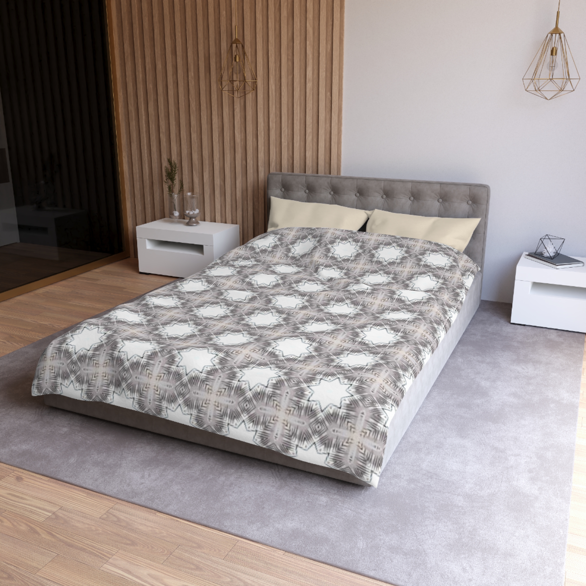 Gray Geometric Moroccan Star Microfiber Duvet Cover - Image 21
