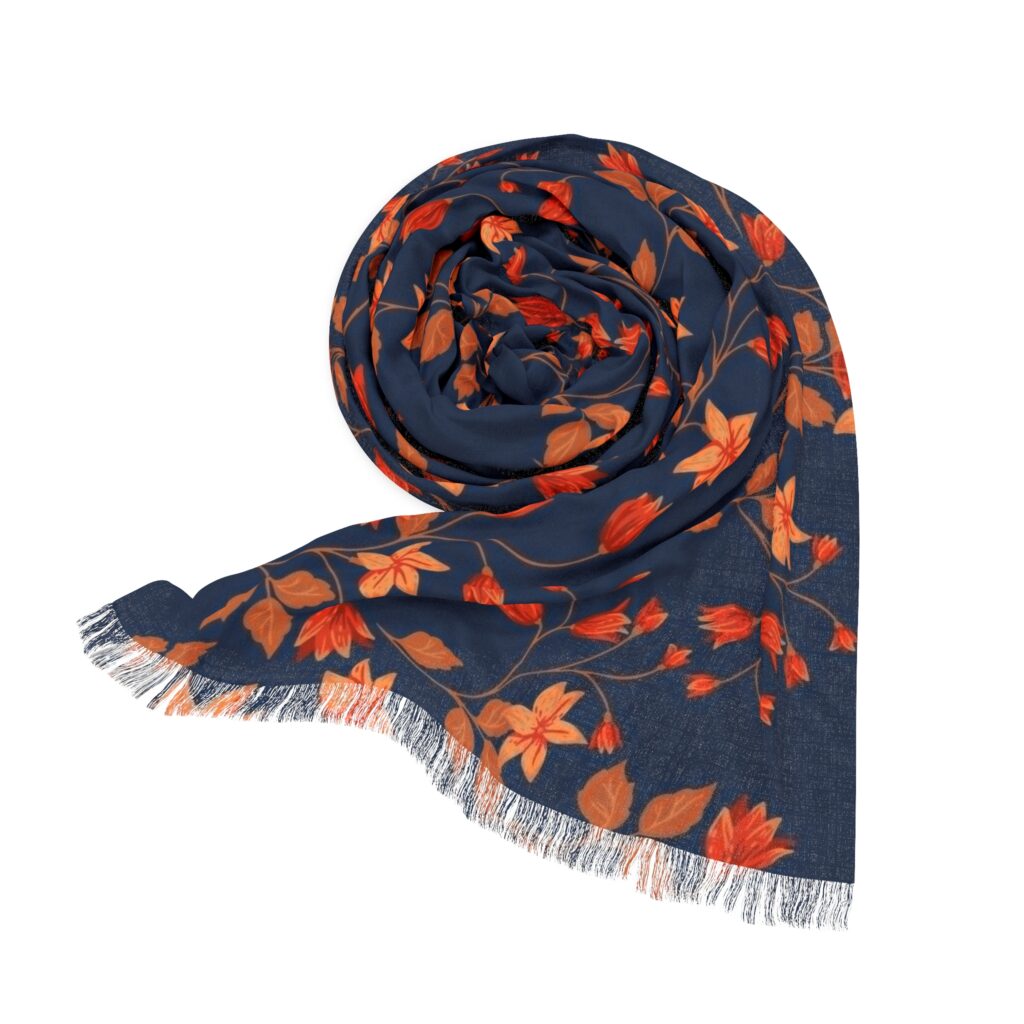 Light Scarf - Navy Floral Lightweight Spring Scarf