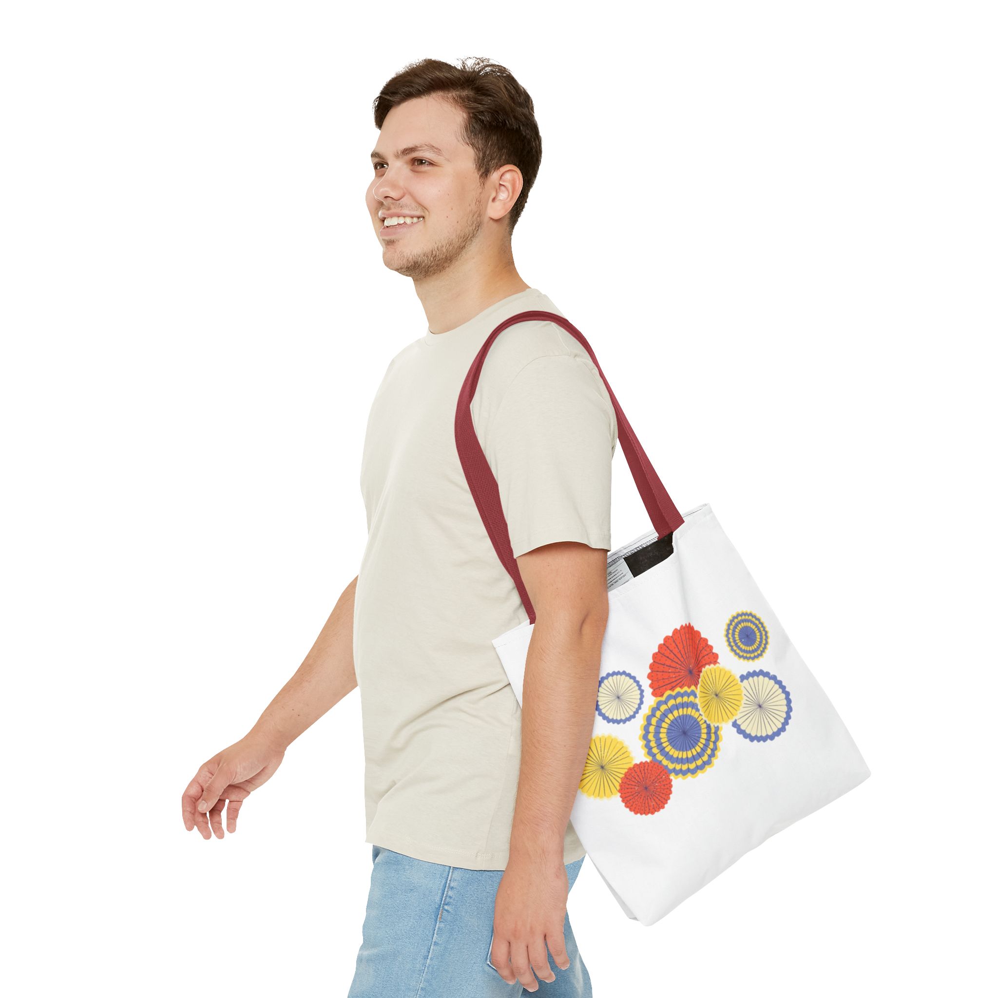 Floral Paper Fans Tote Bag — Colorful Retro Sunburst Design - Image 4