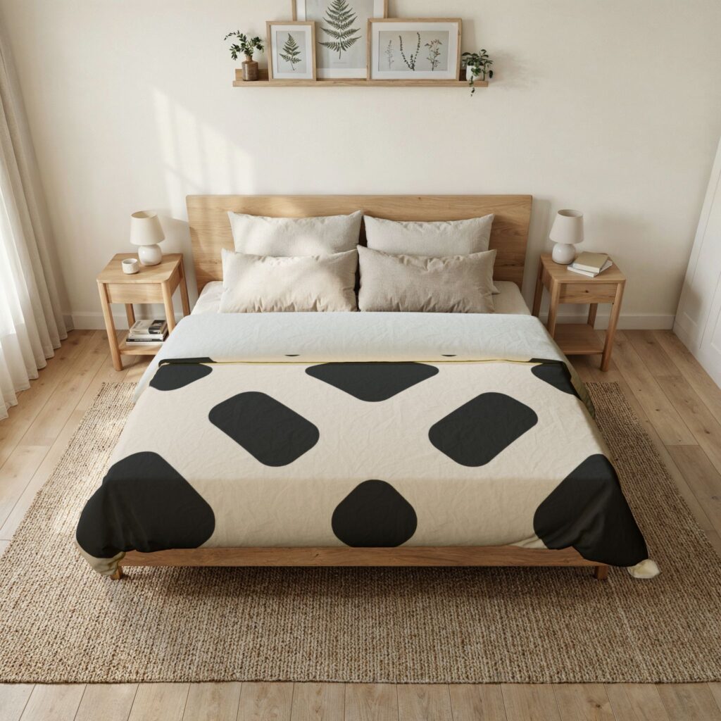 Geometric Black & Cream Cotton Duvet Cover — Modern Minimalist Pattern