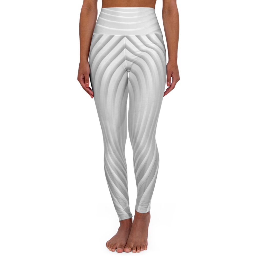 White Sculpted Wave Pattern Leggings | High Waisted Yoga Leggings