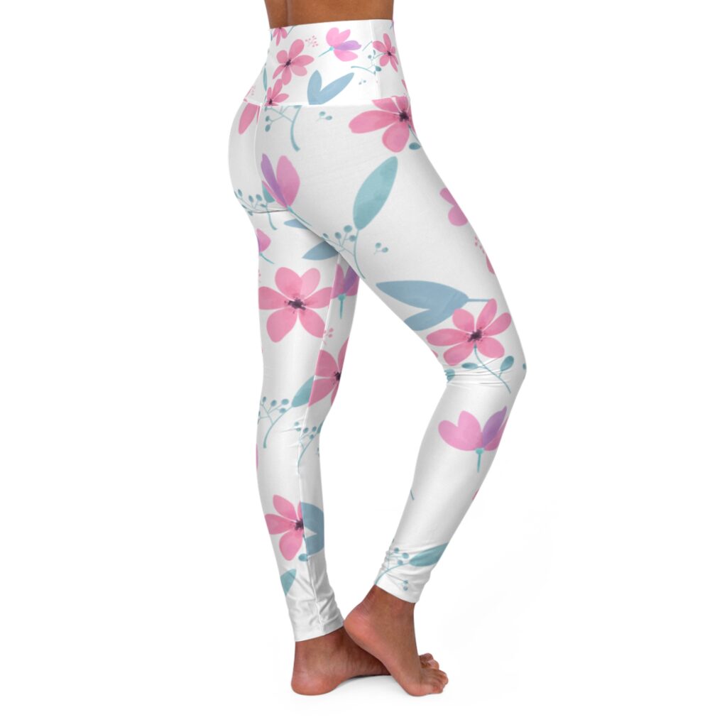 Pink Floral Pattern Leggings | High Waist Yoga Leggings