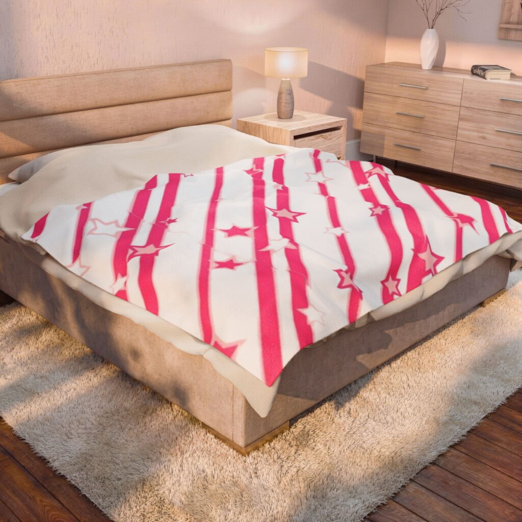 Pink Star Stripes Velveteen Plush Blanket