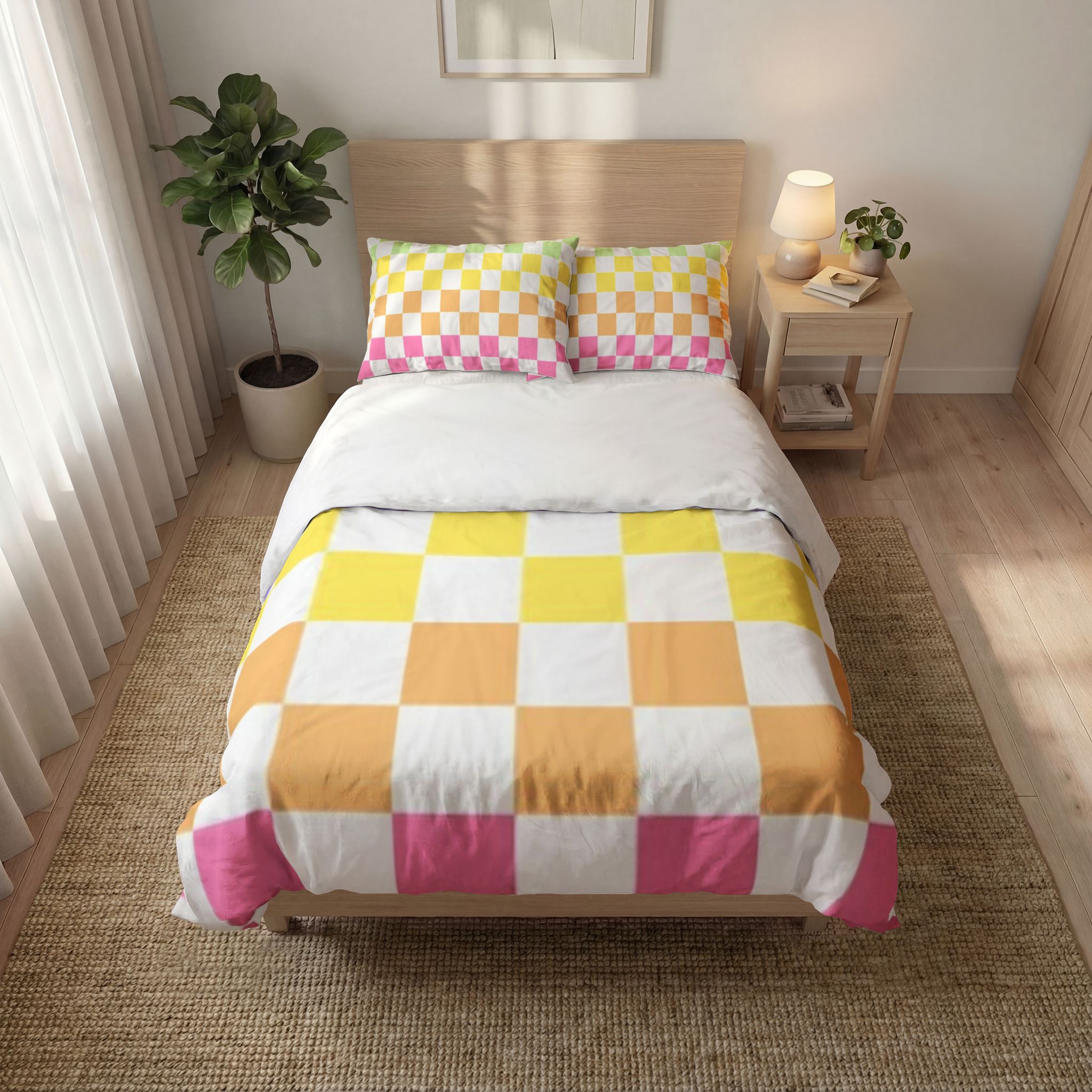 Pastel Rainbow Checkerboard Quilt Cover Set - Image 4