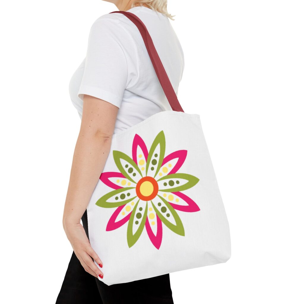 Floral Burst Tote Bag — Bright Pink & Green Flower Canvas Bag