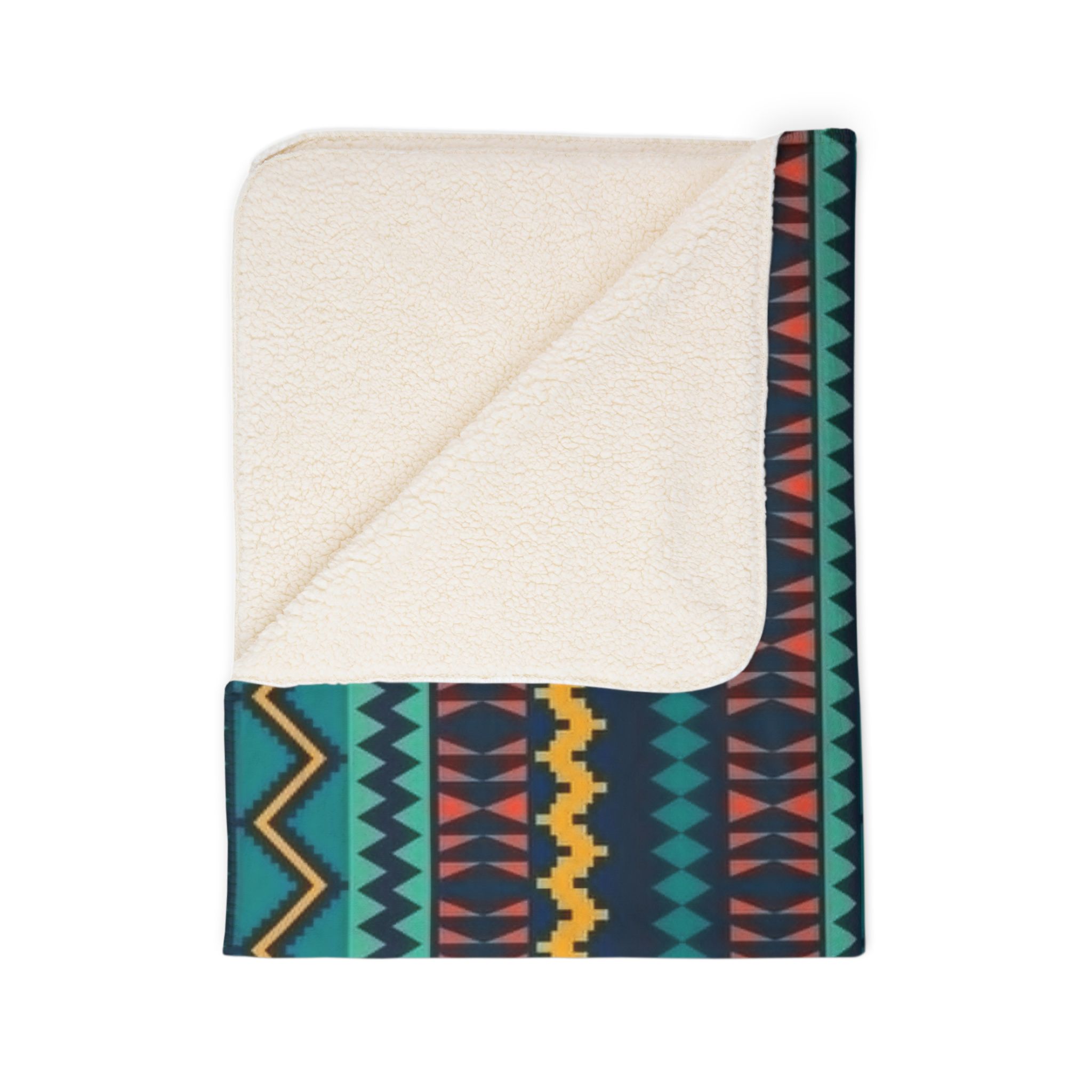Aztec Teal Fleece Sherpa Blanket — Tribal Geometric Cozy Throw - Image 14
