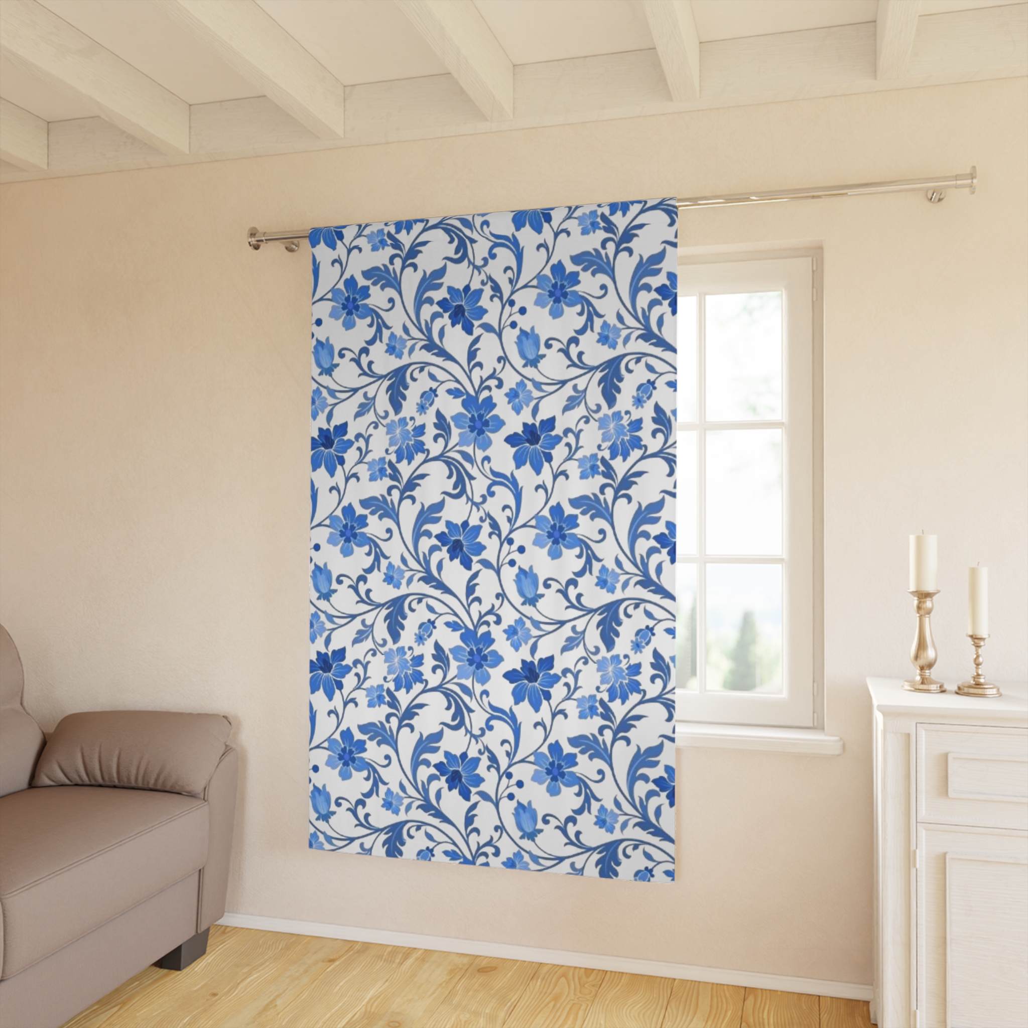 Blue Floral Vine Window Curtain - Image 3